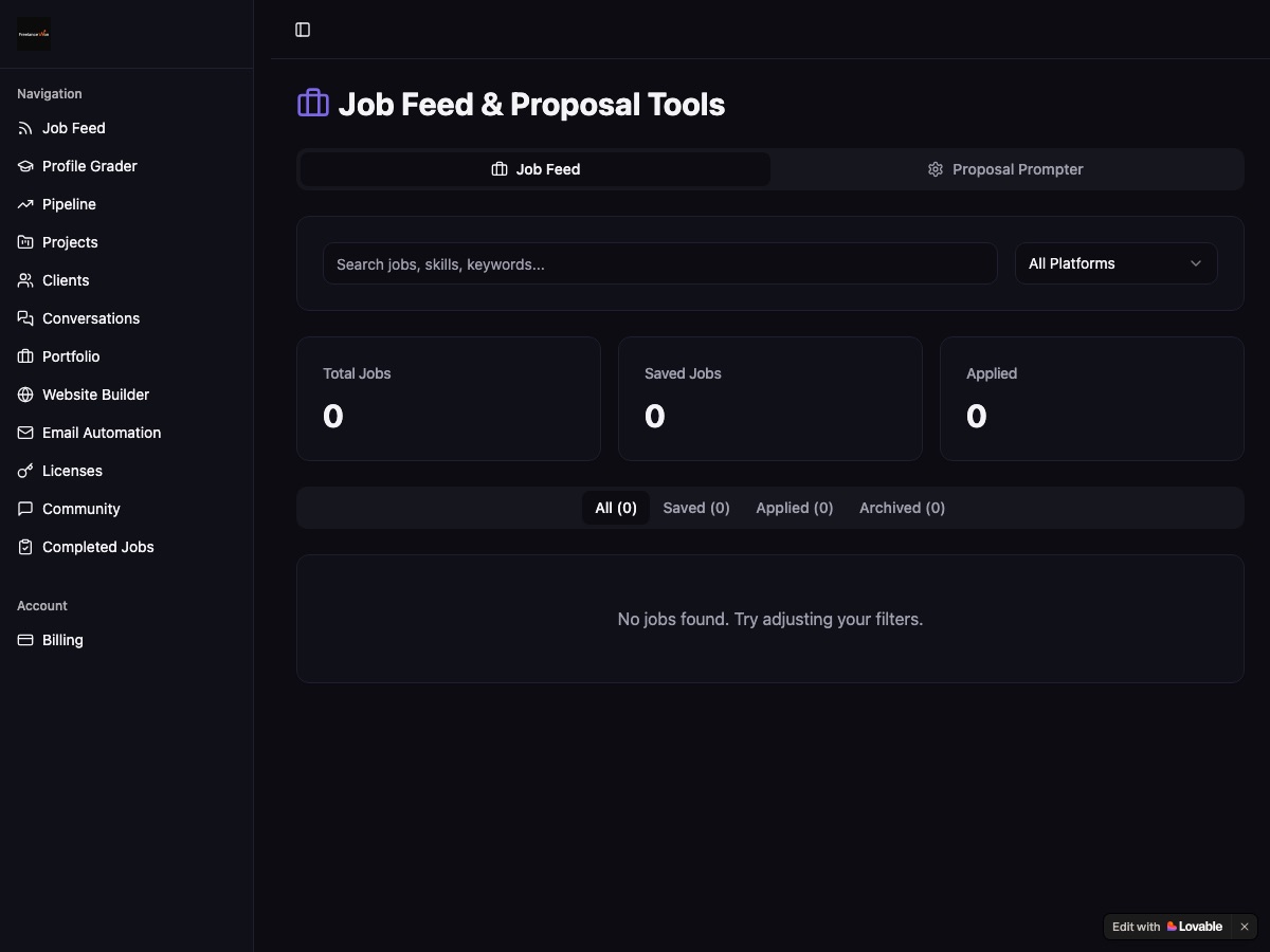 FreelanceWon — Backend live screenshot